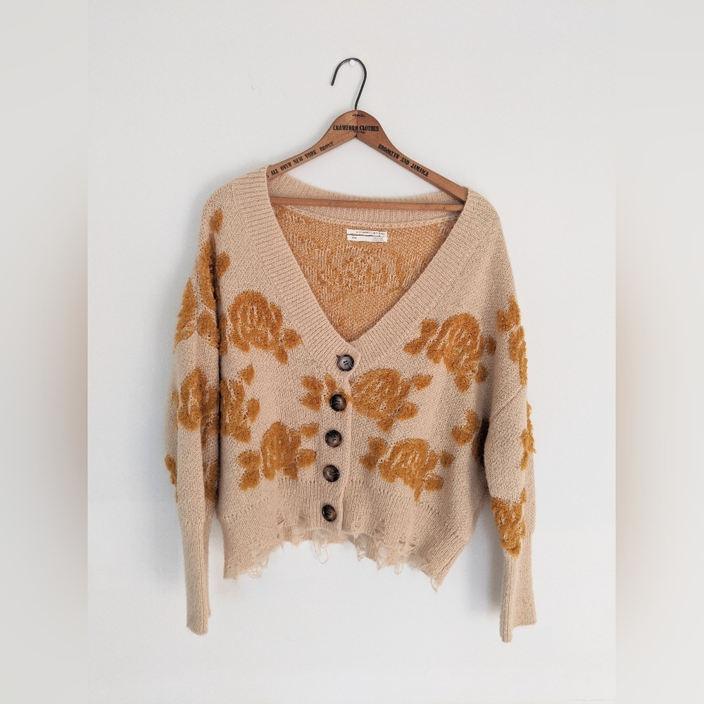 Anthropologie Floral Cardigan Cream & Gold - Picture 4 of 11